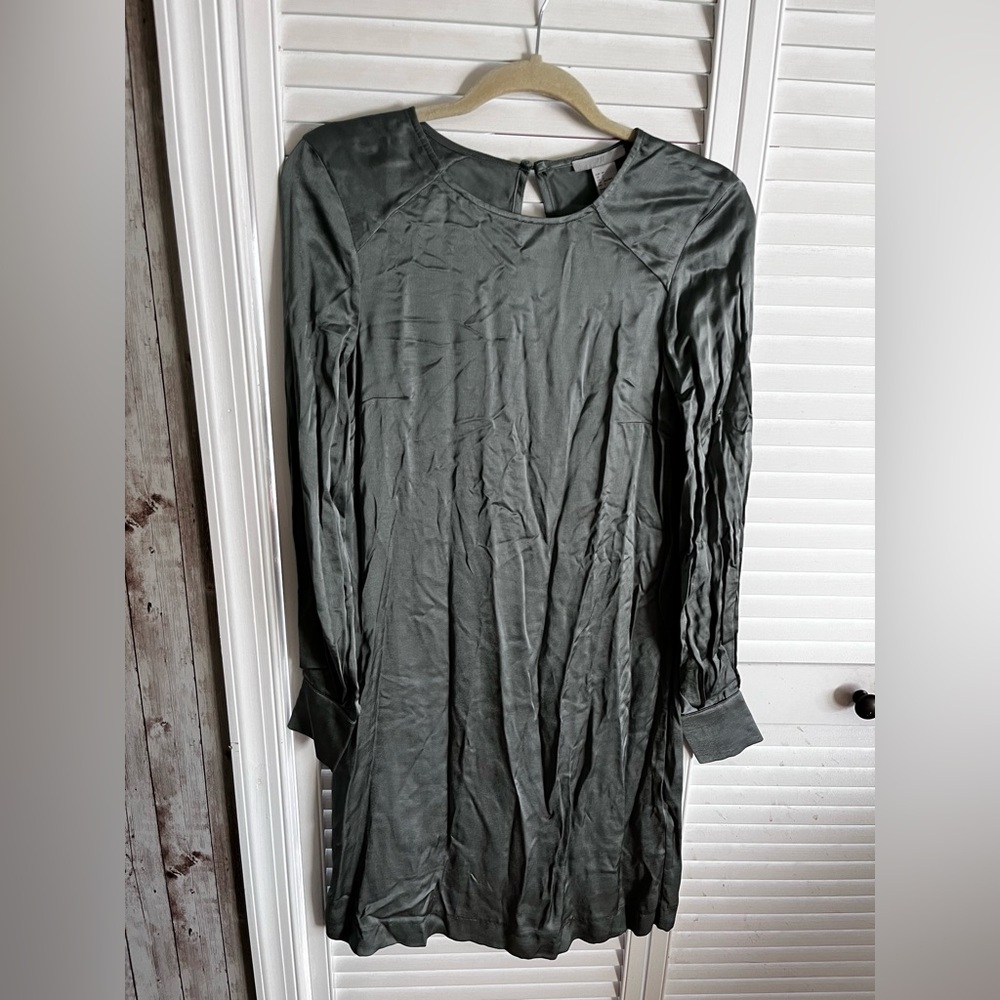 H&M Satin Long Sleeve Dress in Sage
